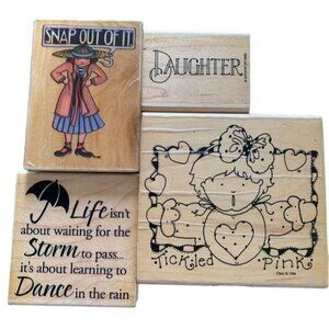 Wood-Mounted Rubber Stamps Set Funny & Sentimental Craft Lot